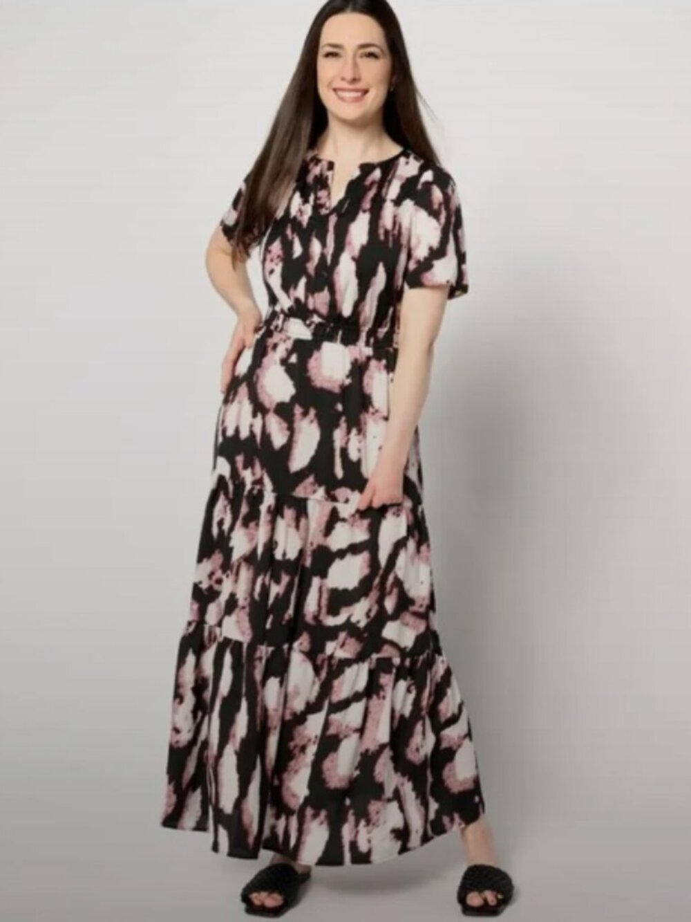 NIC+ZOE Spring Shadow Daydream Maxi Dress Black Multi Size L NWT